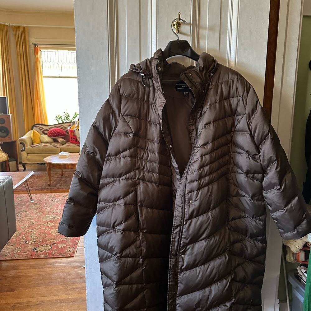 Lands' End Brown Quilted Long Puffer Jacket - Like New